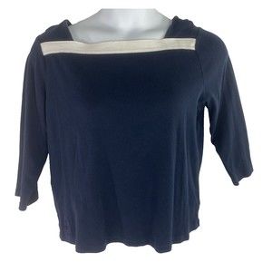 Lauren Ralph Lauren Women's XL Blue Blouse White Trim 3/4‎ Sleeve Preppy Boxy